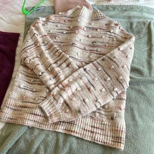 LOFT space dye bobble mock neck wool sweater Sz Med